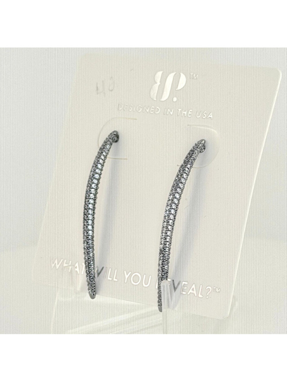 Bomb Party Obsidia Earrings “Liquid Luxe” Clear Cz Pave on Hematite ER74903